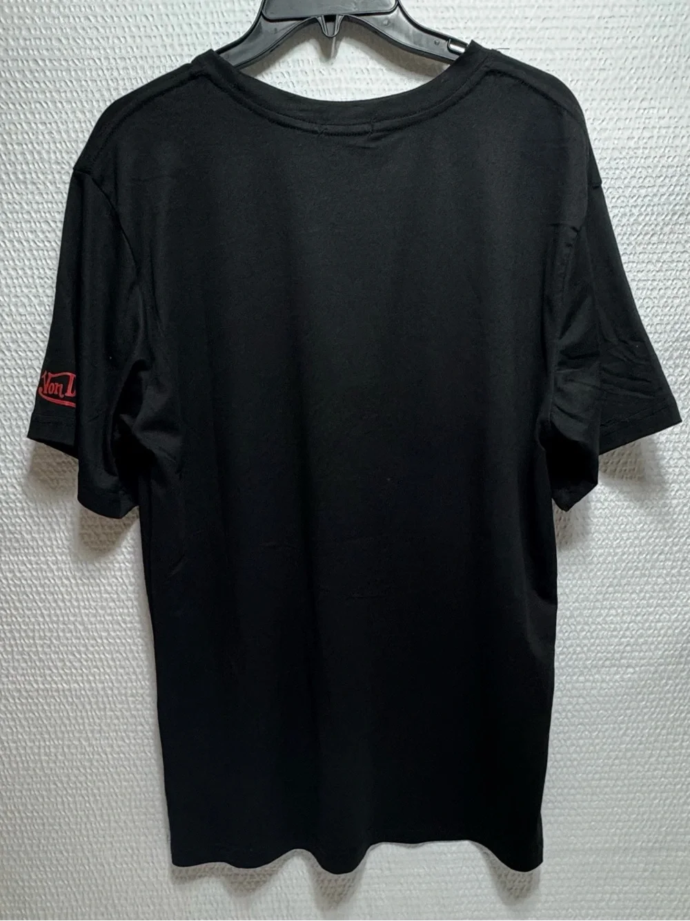 Von Dutch Black Tee with Yellow-Red Flame Wing Graphic